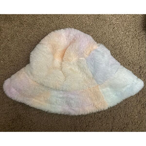 Women's Mudd Pastel Multi-color Faux Fur Bucket Hat One Size